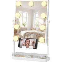 Espejo de maquillaje LED 9 ampoules 3 couleurs interrupteur tactile support téléphone blanc