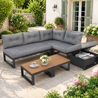 Set Jardin Modulable Gris Foncé – 3 Positions Inclinable, Rangement Intégré, Coussins Épais, Polyester Résistant aux UV