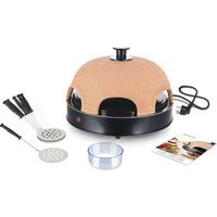 emerio Horno Pizzas Eléctrico, Cubierta Piedra Terracota, 6 Comensales, 6 Sartenes Raclette + 6 Espátulas 1100W Negro/Naranja