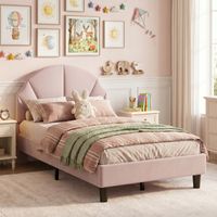 BLANKETSWARM - Lit enfant fille 90x200 cm, lit fille princesse avec tête de lit florale lit enfant rembourré lit simple pour fille, Rose