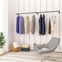 Keepbuying – Portant à vêtements mural en métal noir – Tringle industrielle 180cm – Rangement optimisé pour placard et chambre – Installation facile