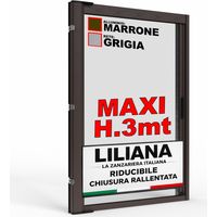 Zanzariera a Rullo "LILIANA MAXI" L 150 x H 300cm Laterale Riducibile per Porta Finestre Con Chiusura Rallentata e Magnetica - Marrone RAL8017 con Rete in Fibra di Vetro Grigia - Made in italy