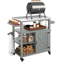 Carrello da giardino/carrello per barbecue su ruote con piano in acciaio inox, 107x49,5x92,5 cm, grigio