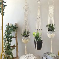 (S15) Paniers suspendus pour plantes en macramé faits main, suspension en corde de coton pour pots de fleurs, décoration murale pour jardin, cour ou terrasse. Fournitures de jardin.