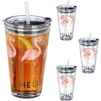 set of 4 glass bottles Flamingo