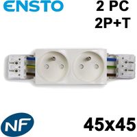 Bloc précâblé 2P+T blanc 45x45 avec double bornier rapide – Prise de courant complète – Pour installation en saillie – 2 PC 45x45 – Ensto