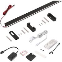Emuca Kit barre pour armoire Luxe, ruban LED 4,5x8 Neonlynx V, détecteur de mouvement RF Smart et convertisseur Smart (24V DC), longueur 1.150mm, Lumière blanche chaude 2.700K, Aluminium et Plastique,