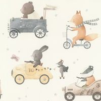 Kids Wallpaper Beige Woodland Animals Vehicles Nursery Watercolour Wallpaper