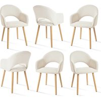 Modern dining chairs with crescent-shaped backrests and ergonomic armrests, combining style and comfort - Set of 6 - Cream