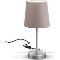 B.K.Licht Lampe de table LED avec abat-jour textile 308x100mm ronde 1xE14 max 25W lumière blanche chaude taupe nickel mat lampe bureau chevet salon