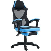 Vinsetto silla gaming con reposapiés retráctil, respaldo reclinable de malla, altura ajustable, reposabrazos acolchados, azul