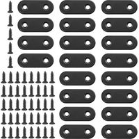 Lot de 20 crochets d’angle droits plats de 40 mm en métal noir avec joint pour plaque de réparation avec 45 vis pour meubles en bois (40 x 2 mm)