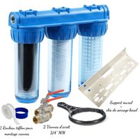 Pack luxe filtre à eau Triplex 3/4 équipé avec cartouche, vannes ...