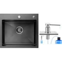 Cecipa Küchenspüle 1 Schüssel Edelstahlspüle mit Siphon und Überlauf Küchenspüle 50 x 45 x 19 cm + gebürsteter Seifenspender