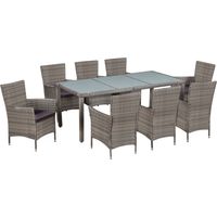 Vidaxl – Ensemble table et chaise de jardin 9 places – Résine tressée gris – Table en verre 190x90cm – Chaises avec coussins amovibles