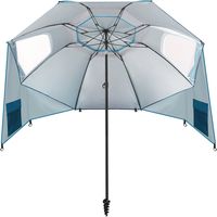 Jiubiaz Sombrilla exterior 2 en 1 para playa y jardín, cabeza orientable izquierda-derecha, piqueta en espiral, protección UV50+ Azul cielo