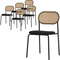 ML-Design Lot de 6 Chaises avec Dossier en Rotin Tressé, Structure Métallique, Assise Noire Rembourrée, Sièges Élégants d'Accentuation pour Salle à Manger, Cuisine ou Espace Repas, Style Contemporain