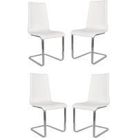 Tommychairs - Set 4 sedie Berlin per cucina e sala da pranzo, scocca in multistrato imbottita e rivestita in pelle artificiale bianca e basamento a slitta in tubo rettangolare cromato ad alta resisten