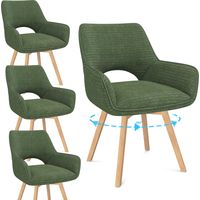 LEWE Lot de 4 Chaises de Salle à Manger, Fauteuil Pivotantes avec Accoudoirs,Rembourrées avec Dossier en Velours,Bois Pied,Vert