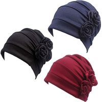 Turban Fleurs - Bonnet Chapeau Tête Pour Perte Cheveux - Polyester Élastique 26 cm - Pour Hommes Et Femmes - Lot De 3