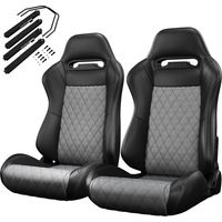 AMXCNOY Lot de 2 sièges baquet universels racing couture Gris/Noir, simili cuir PVC Gris/Noir, dossier carbone inclinable avec glissière de réglage (sans support de siège) 2 pièces