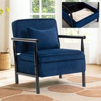 Fauteuil de relaxation avec rangement, coussin lombaire, structure en bois, velours bleu