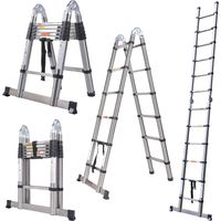 Échelle télescopique en acier inoxydable de 6,2 pieds, stabilisateur réglable, pieds antidérapants, échelle télescopique portant 150 kg(1,9 + 1,9 mètres)