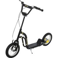 Trottinette enfants, grandes roues pneumatiques 12 pouce en caoutchouc, charge 100 kg, trottinette tout terrain avec double freins, hauteur réglable et béquille latérale, 5 à 12 ans, noir