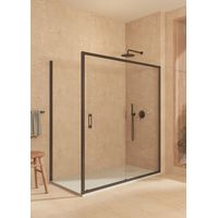 Mampara angular corredera + fijo + lateral fijo, con perfil inferior, Vidrio de seguridad 6mm antical, 147,5-152,5cm x Fijo 87,5-90cm H=200cm, Negro