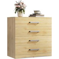 WLIVE Chest of Drawers with 4 Drawers, Metal Handles and Runners, Modern Storage Drawers for Bedroom, Kids Room, Closet, Oak