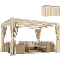 Outsunny pérgola de jardín 3x4 m, con techo ondulado, 4 cortinas extraíbles, upf50+ y estructura de acero, pabellón para exterior, patio, beige