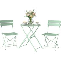 Conjunto de Jardín Plegable con 2 Sillas Plegables Mesa Redonda Estructura Metálica Electrofórica para Balcón Verde
