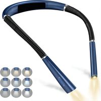 Dual Neck Reading Light (Blue), 3 Colors & 6 Brightness Levels - Reading Light for Bed - Rechargeable Reading Lamp