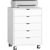 Cassettiera da Ufficio con 5 Cassetti per Documenti A3, Ruote e Blocco, 50x40x67.5 cm, Bianco