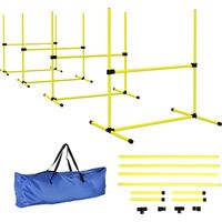Ensemble de 4 haies pour chiens d’agilité pour un dressage de chiens ajustable en hauteur avec sac de transport, jaune