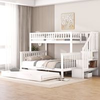 Etagenbett, Bett mit Lattenrost (ohne Matratze), Kinderbett, Kiefer, Bett mit Rollcontainer und Treppe