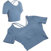 Débardeur de Sport Femme - Haut de Yoga Manches Courtes Fitness Été Bleu Gris Taille M