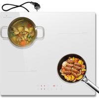 DELITEER Induktionskochfeld 4 Platten, Kochfeld Einbau 59CM mit Stecker, Weißes Keramikglas, Induktionskochfeld Autark 3500W, 9 Leistungsstufen, Sicherheitsschloss, Touch-Bedienung, 240V