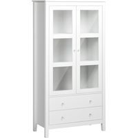 Vitrina de Salón Aparador de Cocina con 2 Puertas de Vidrio 3 Estantes 2 Cajones para Comedor Oficina 80x40x160cm Blanco