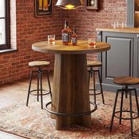 Tribesigns Table de Bar Ronde en Bois, Table bistrot de 95 cm de Haut avec Base et Anneau en métal pour café, Maison, Petit Espace, Marron (Table Uniquement)