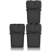 Set de 3 cubos de basura KEDEN SORTIBOX 100% plástico reciclado, negro, 75L