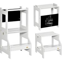 Torre de Aprendizaje 2 en 1 Convertible en Escritorio con Pizarra y Barra de Seguridad 42x44x86 cm Gris