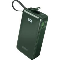 Powerbank 10000mAh USB-A/USB-C mit integriertem Display und 20W USB-C-Kabel – grün