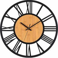 Wall Clock Metal Wood 40cm Silent Wall Clock No Noise Ticking Decoration Living Room Bedroom Kitchen Office Home Large Vintage Classic Metal Wall Clock