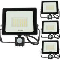 Set di 4 proiettori LED 50W Rilevatore di movimento nero IP65 Température de Couleur: Bianco neutro 4000K