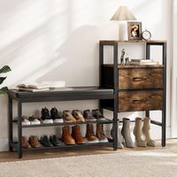 Mobile Scarpe Con Seduta E Cassetto – Scaffale Per Scarpe A 2 Livelli, 2 Ripiani A Rete, Struttura In Metallo, 110x30x88,4 cm, Portascarpe Per Ingresso, Corridoio, Soggiorno, Camera Da Letto