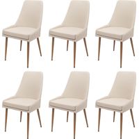 Lot de 6 chaises de salle à manger HHG-069, chaise de cuisine rembourrée Chaise, tissu/textile (280g/m²) métal, beige