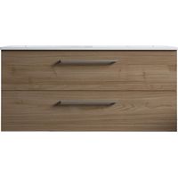 Meuble de salle de bain suspendu 100cm DOUBLE CLASSIC bois clair - Vasque en céramique