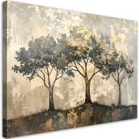 Impression sur Toile, Arbres grunge nature beige or,45x30