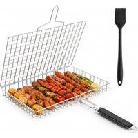 Newthinking BBQ Grill Basket for Vegetable and Fish, Stainless Steel Folding Barbecue Fish Cage with Detachable Handle for Fish Vegetables BBQ Party
